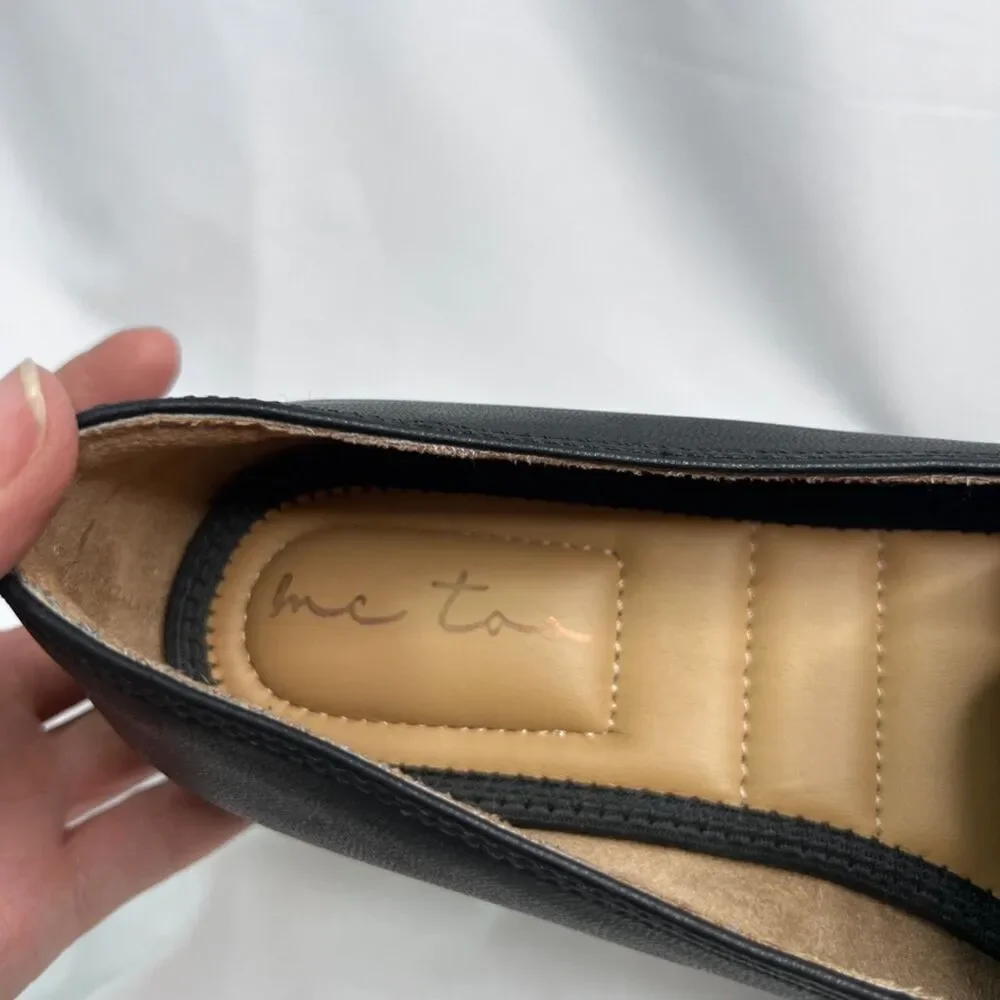 Me Too Colby Black Slip On Flat Loafers Silver Chain Detail Size‎ 7.5M